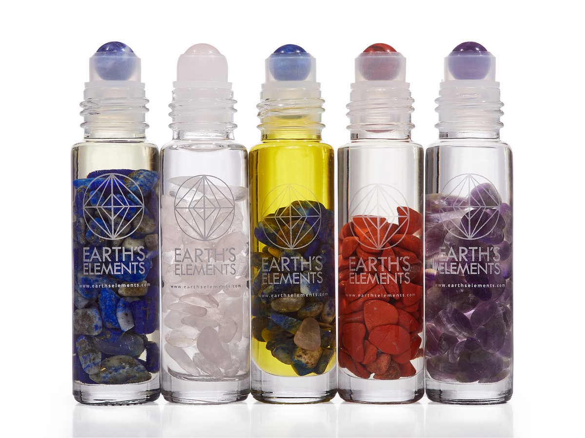 Essential oil roll-ons with crystals