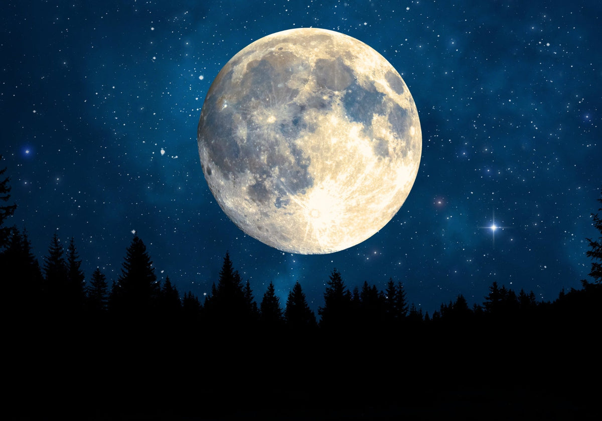 Full moon in a dark blue night sky