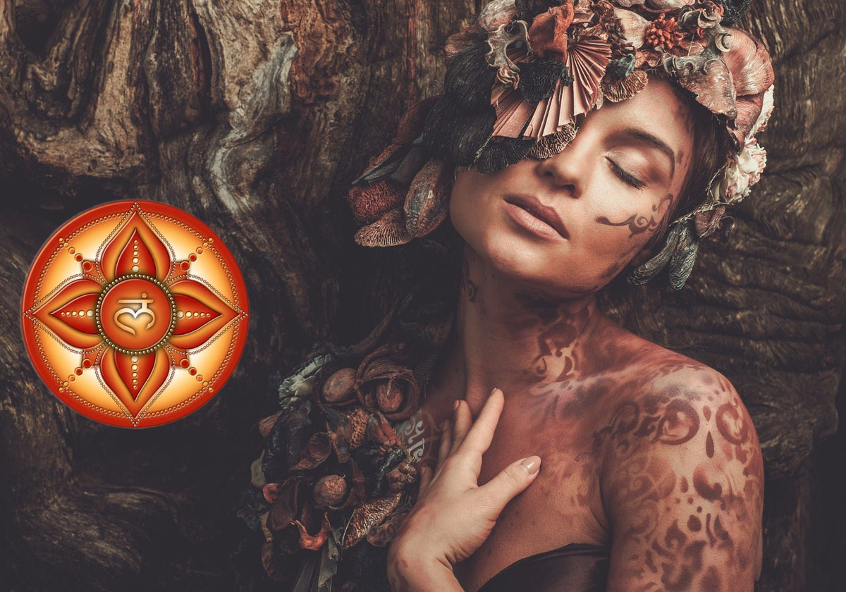 representation of the root chakra with a woman in front of a tree