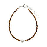 Tiger's Eye Faceted Stone & Pearl Collection Bracelet