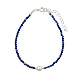 Lapis Lazuli Faceted Stone & Pearl Collection Bracelet