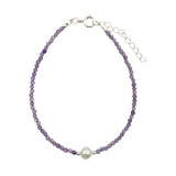 Amethyst Faceted Stone & Pearl Collection Bracelet