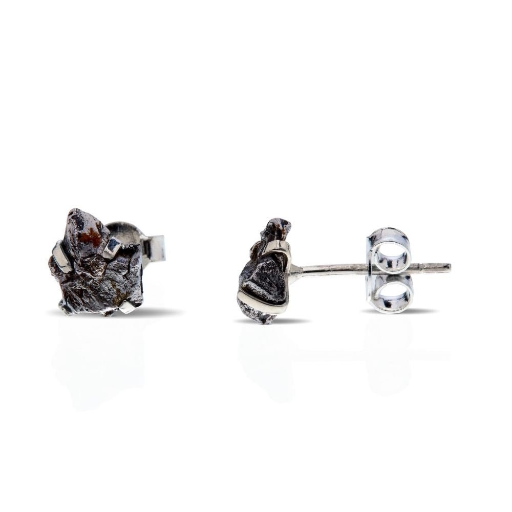 Meteorite Raw Silver Earrings