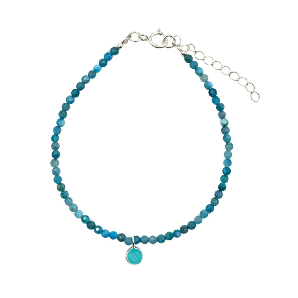 Blue Apatite Faceted Stone & Charm Bracelet 925