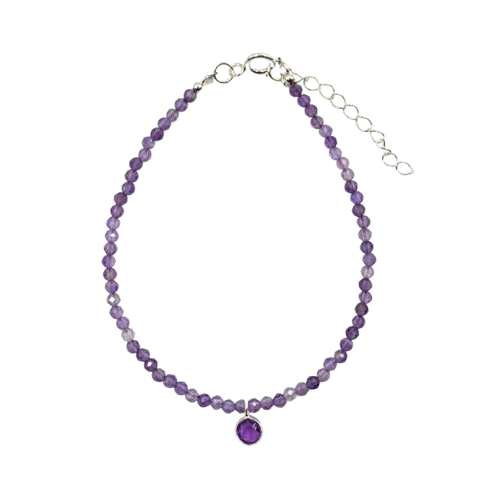 Amethyst Faceted Stone & Charm Bracelet