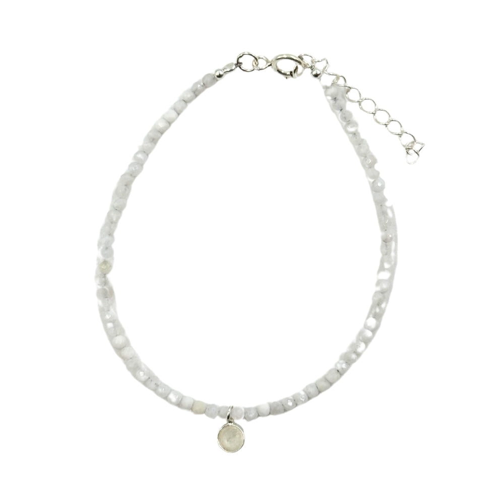Moonstone Faceted Stone & Charm Bracelet 925