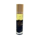 Bottle of Earths Elements Wellness essential oil roll-on with gold cap on a white background