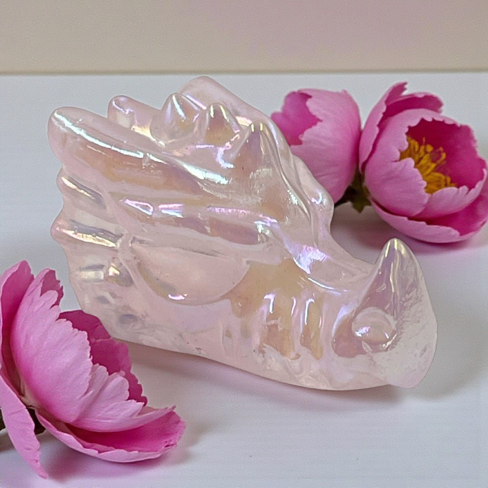 Aura Rose Quartz Dragon Head