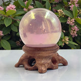 Aura Rose Quartz Sphere with Wooden Base