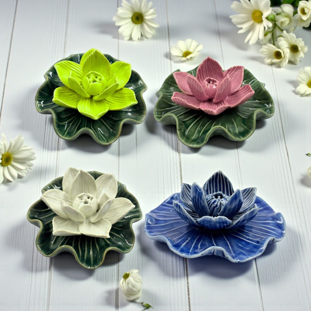 Ceramic Lotus Leaf Incense Holder - Assorted Colors