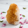 Citrine Geode with pink flowers on a light background