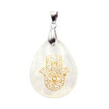 Clear Quartz Hamsa Teardrop Pendant