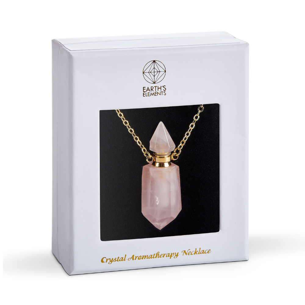 Crystal Aromatherapy Necklace - Rose Quartz Point (Gold)