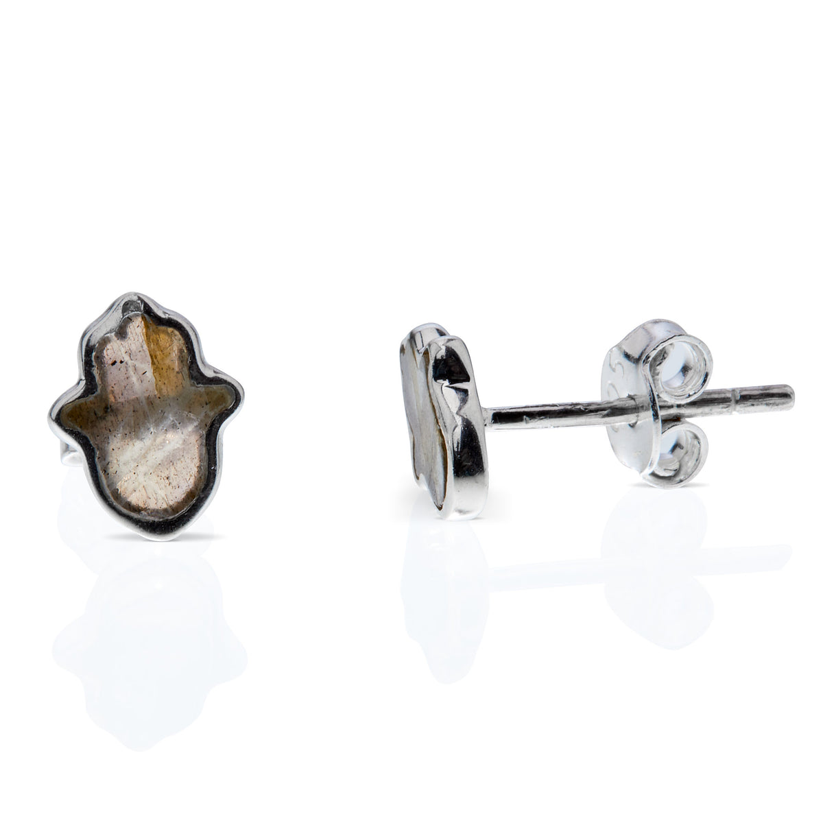 Labradorite Hamsa Silver Earrings