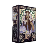 Ethereal Visions Tarot box with a woman's face and floral elements on a white background