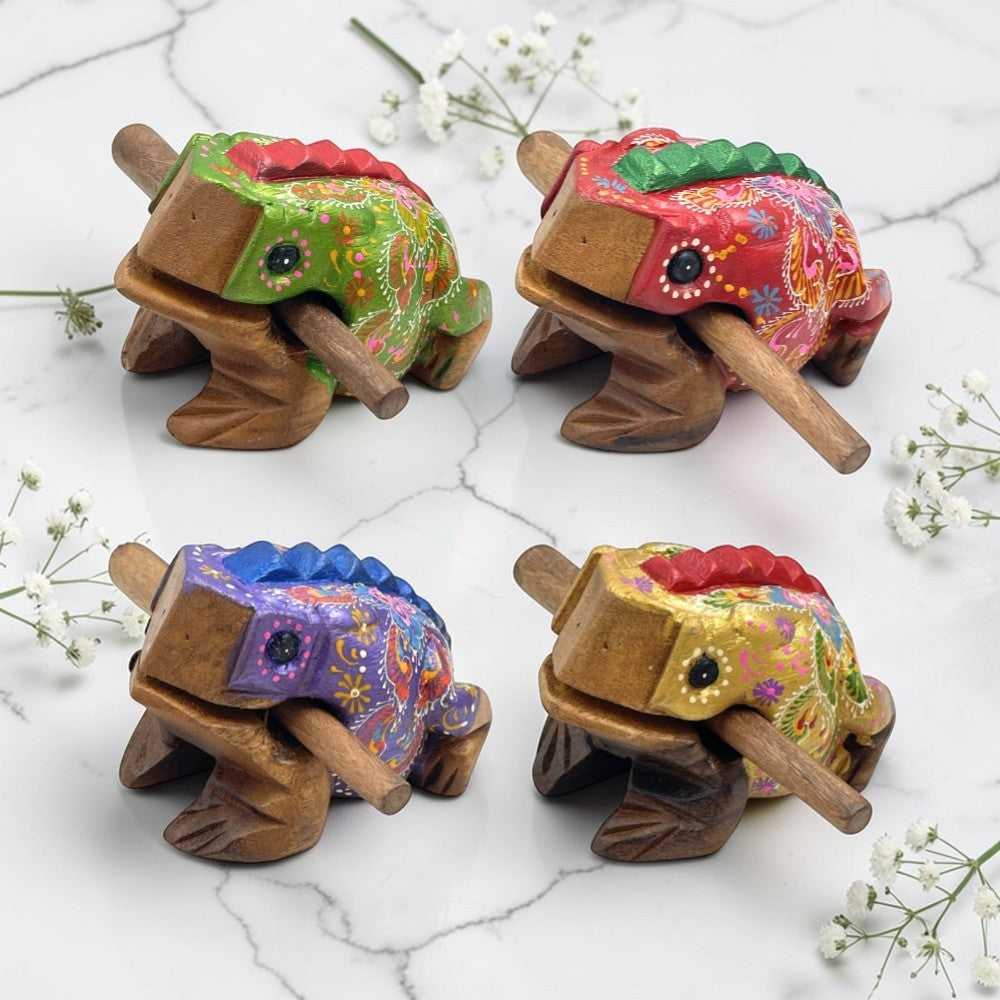 Frog Hand Painted Wooden Carving