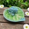 Frog on Leaf Ceramic Incense Holder – Light Blue and Green