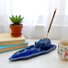 Elephant Long Leaf Ceramic Incense Holder – Dark Blue
