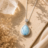 Larimar Silver Tear Drop Pendant With Clear Crystal