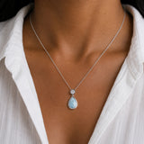 Larimar Silver Tear Drop Pendant With Clear Crystal
