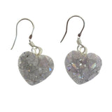 Lavender Aura Druzy Heart Earrings - 925