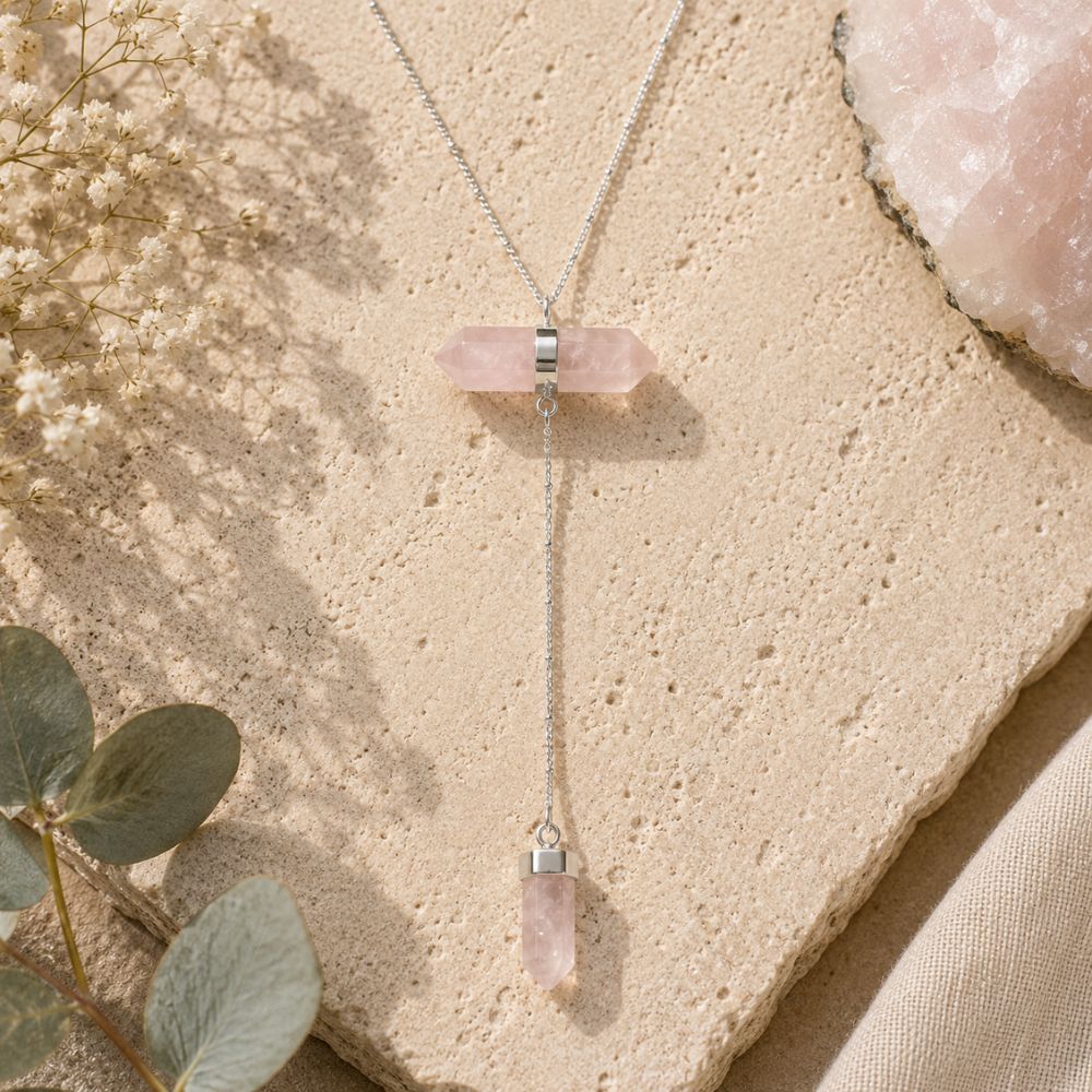 Rose Quartz Double Crystal Necklace