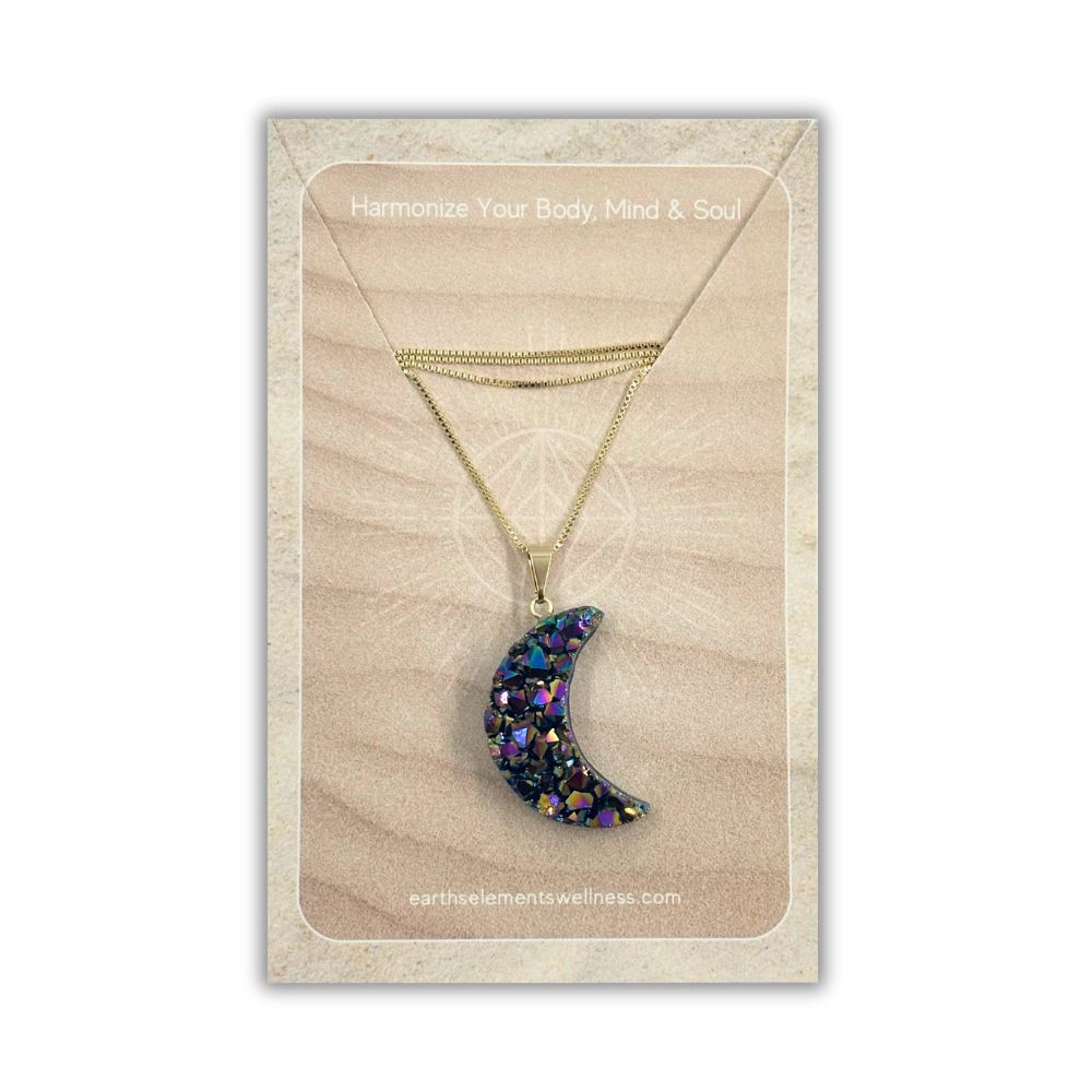 Necklace - Rainbow Druzy Moon