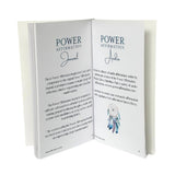 Open book showing pages with 'Power Affirmation' text and a logo on a white background