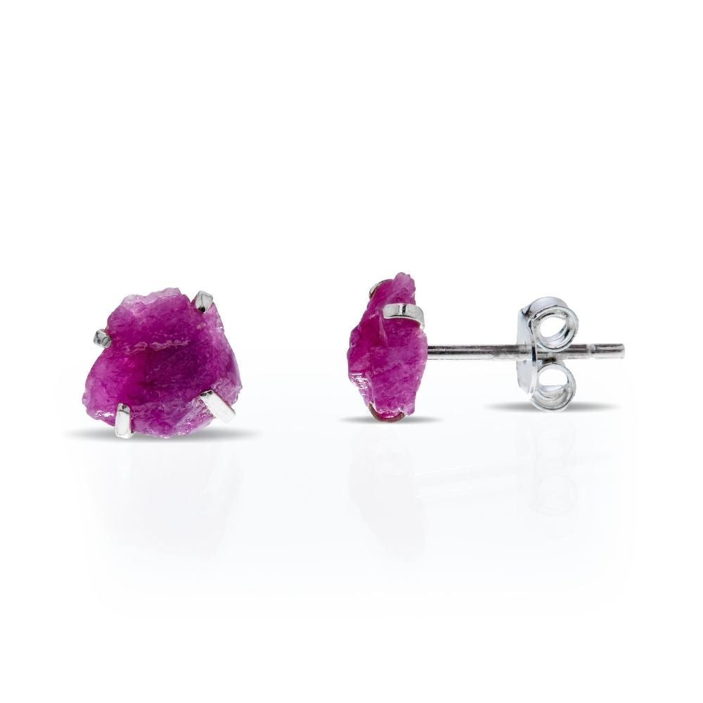 Ruby Raw Silver Earrings