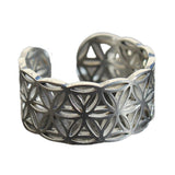 Sacred Geo Ring Band - Flower of Life Silver
