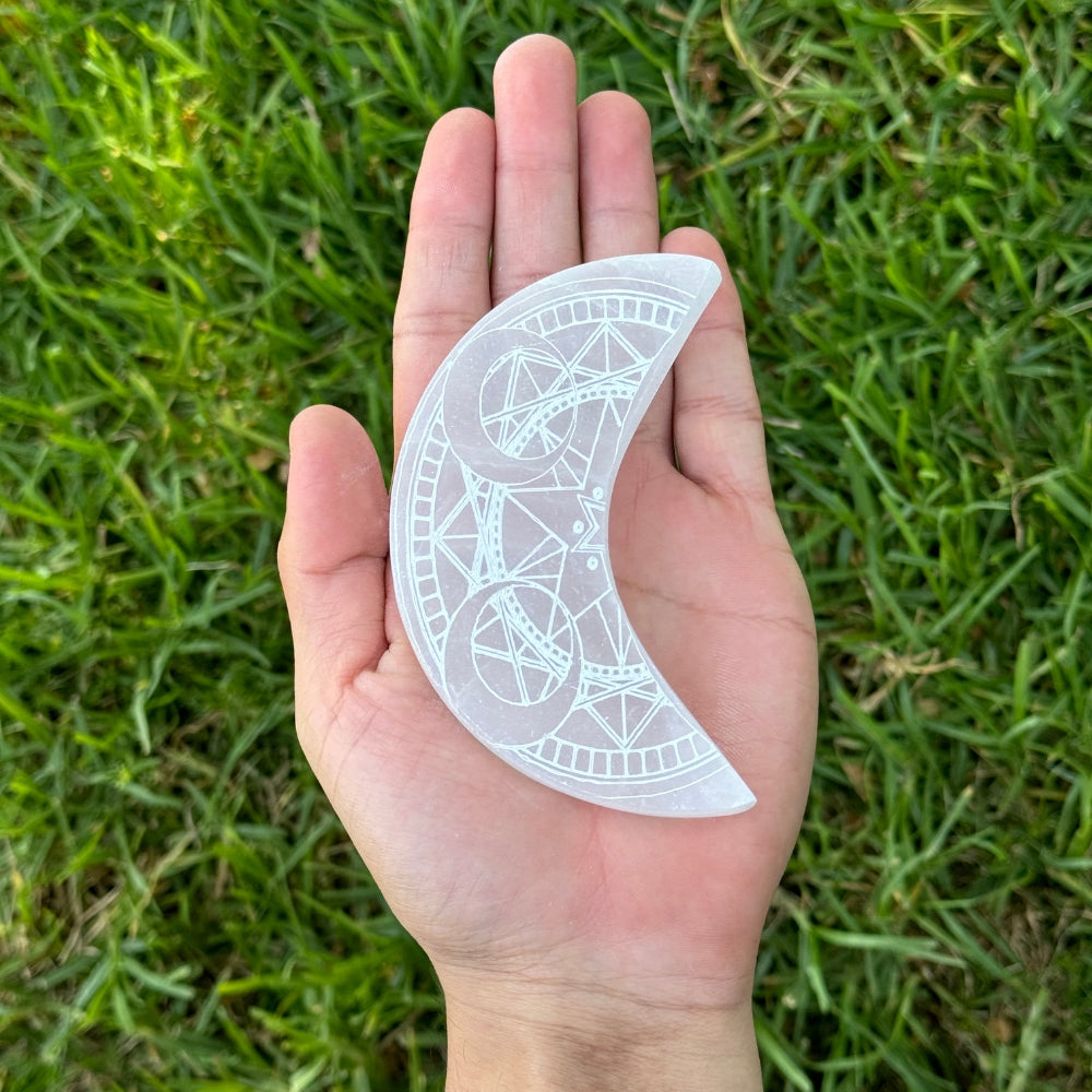 Selenite Half Moon Coaster Large Star Design