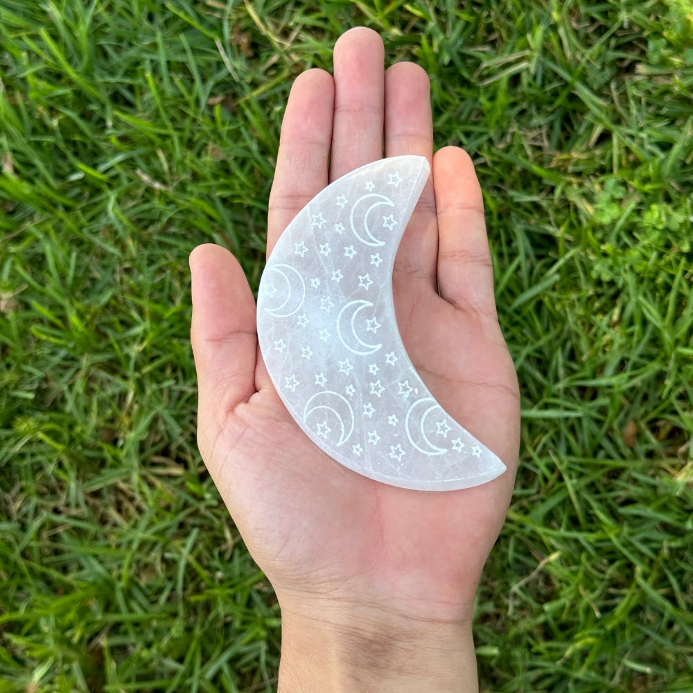 Selenite Half Moon Night Sky Coaster