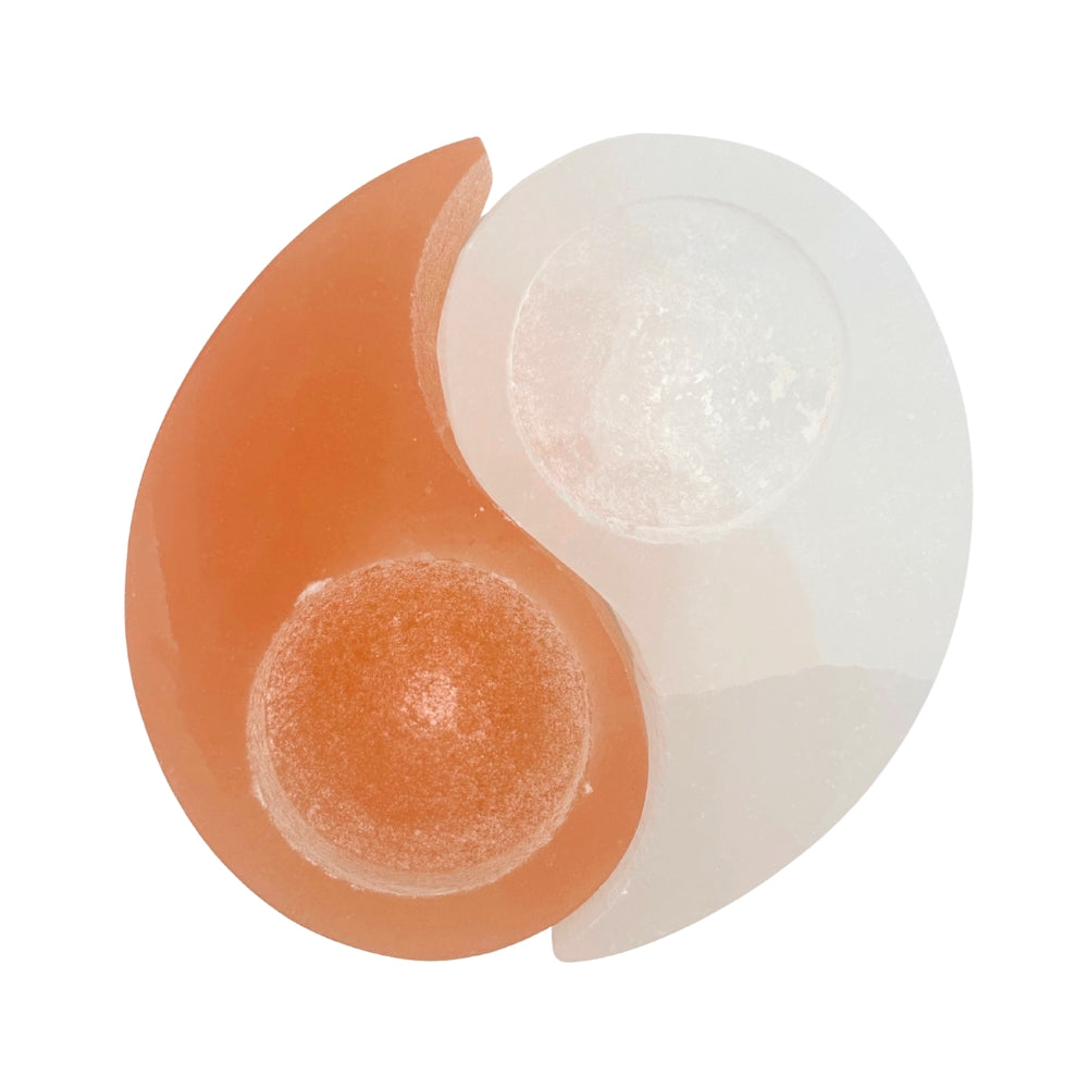 Yin and yang symbol with orange and white colors on a white background