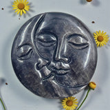 Sun and Moon Silver Sheen Obsidian Palm Stone