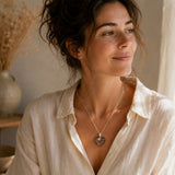 Woman wearing a Smoky Quartz Mini Heart Pendant necklace