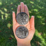 Sun and Moon Silver Sheen Obsidian Palm Stone
