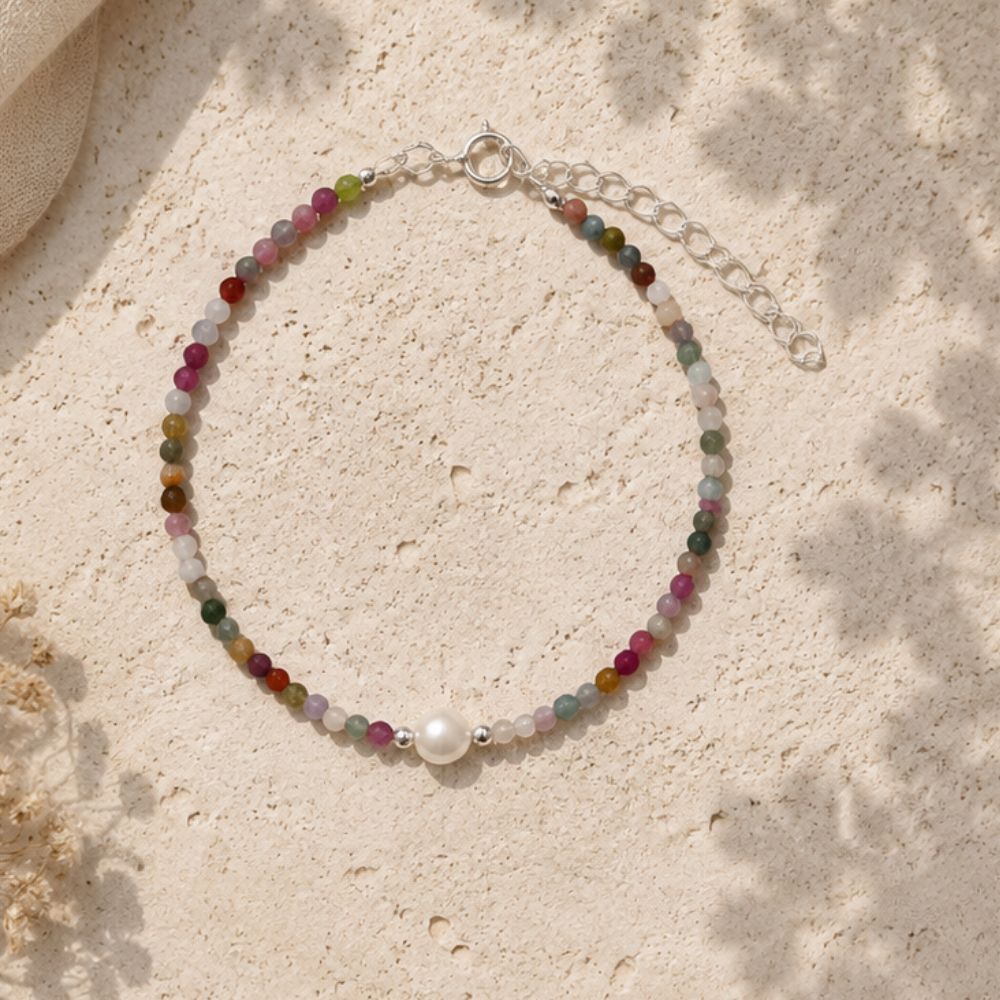 Tourmaline Faceted Stone & Pearl Collection Bracelet