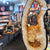 Geode crystal slice with a store interior in the background