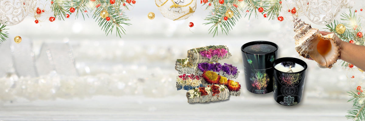 Decorative candles with floral designs on a festive background