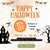 Halloween sale advertisement with text and graphics on a white background; 15% off all items Black and Orange