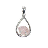 Raw Rose Quartz Silver Pendant (Tear drop)